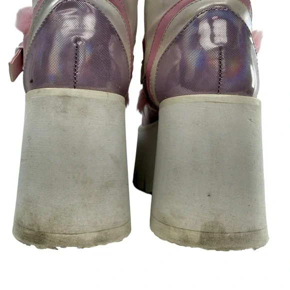 Demonia Ashes-120‎ holographic patent chunky platform boots women size 8 Pink - Picture 7 of 12